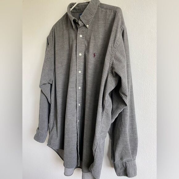 Ralph Lauren Corduroy Blake Button down Shirt Gray Size XL 90s Y2K Preppy - Picture 2 of 6